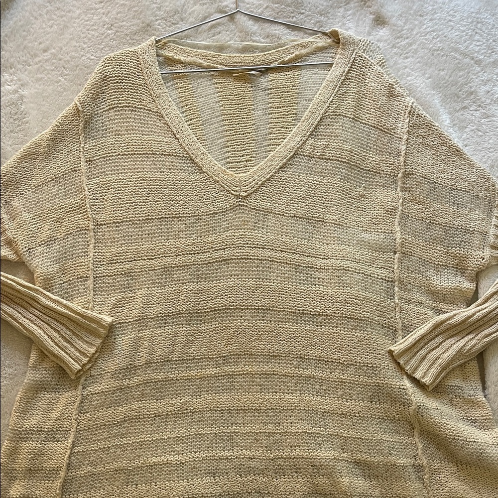 Free People Cream V-Neck Sweater